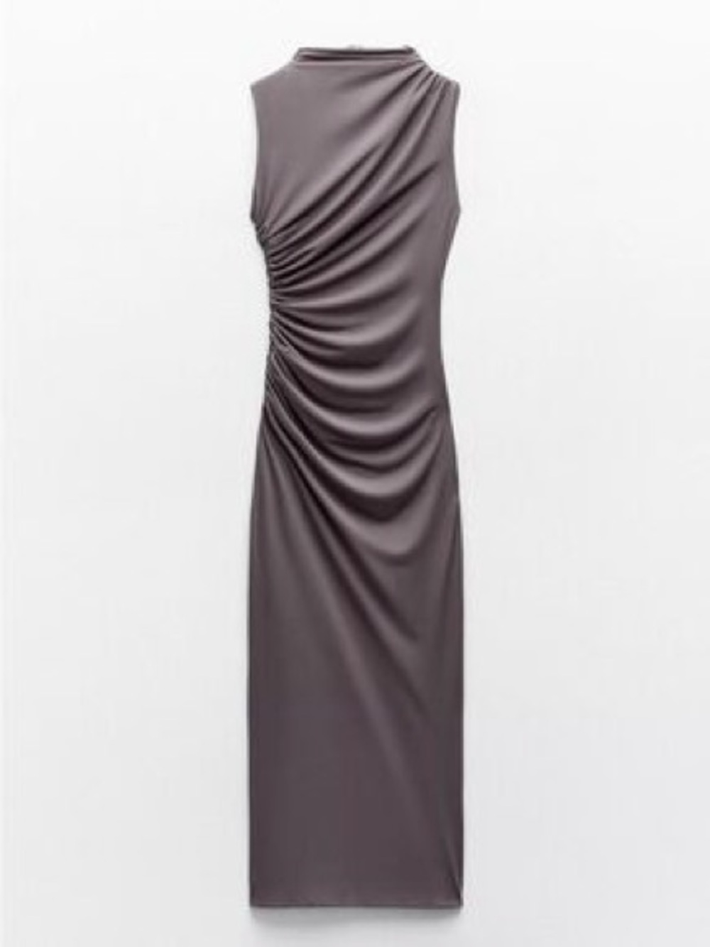 EUC Zara Sleeveless Mock Neck Ruched Taupe/Grey Maxi Dress - Picture 2 of 4